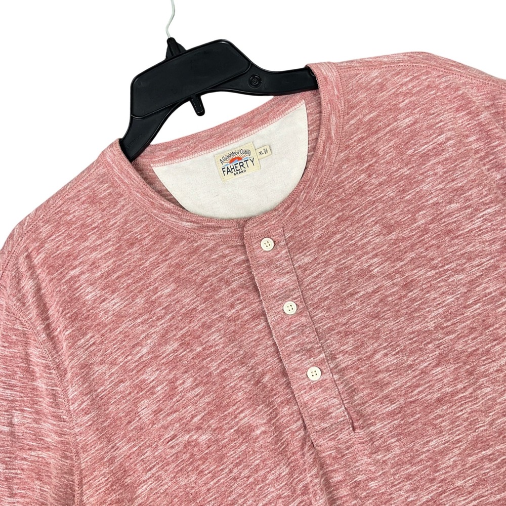 Faherty Space Dye Short Sleeve Casual Henley Shirt Mens XL